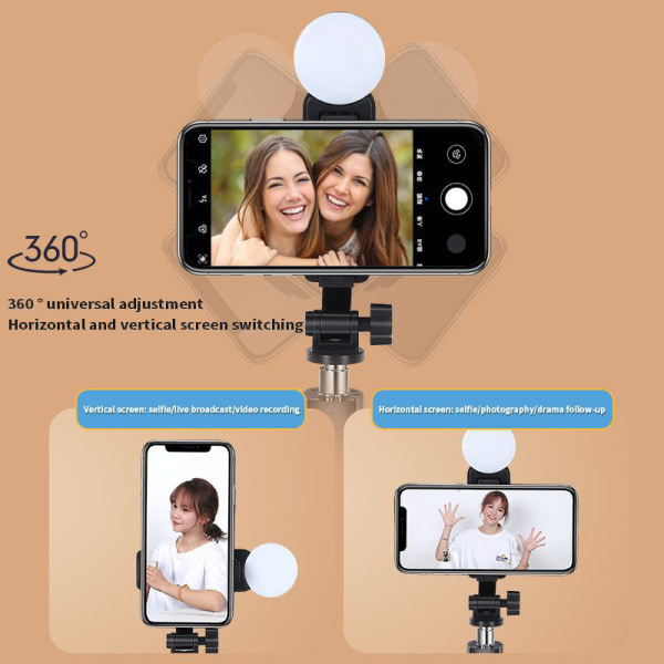 Trådløs Selfie Stick-stativstativ med lys Bluetooth-fjernbetjening Single lamp and BT