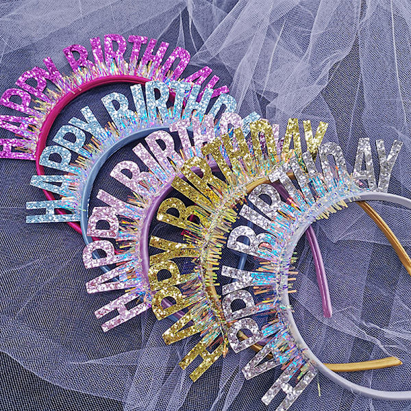Glitter HAPPY BIRTHDAY Paljettipäänauha syntymäpäivän koristelu Birt Gold