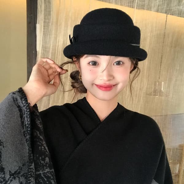 Sort uld tophat baret til kvinder efterår vinter fransk stil fis Beige