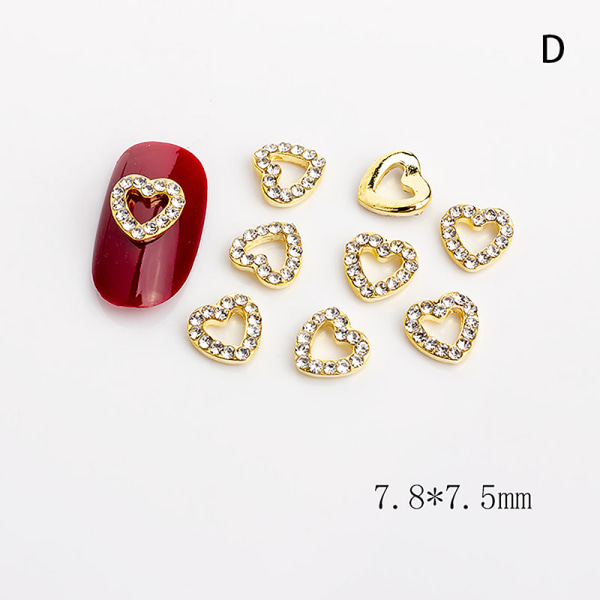 5 kpl Hallow Heart Nail Art Charms metalliseos kynsien koristelu timantti D