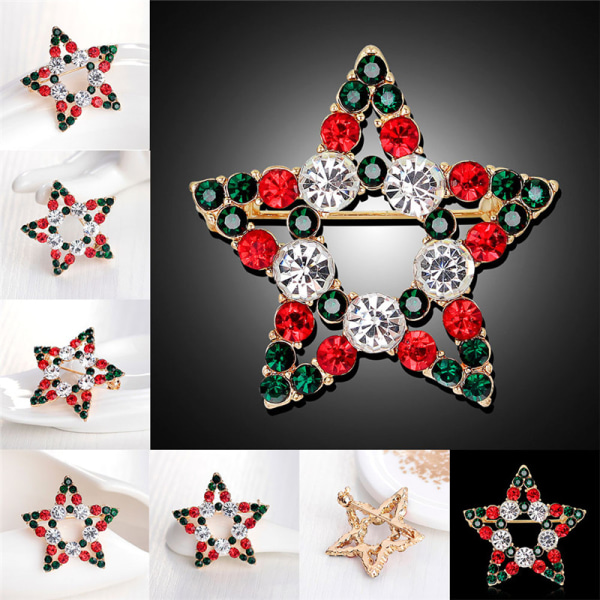 1X Hot Fashion Star Crystal Rhinestone Snowman Julebroche Multi