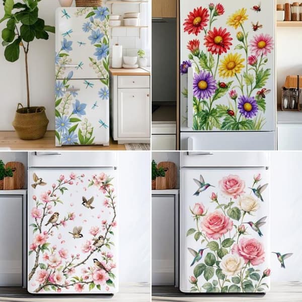 Fargerike blomster kjøleskapsdekorasjonsklistremerker selvklebende A3