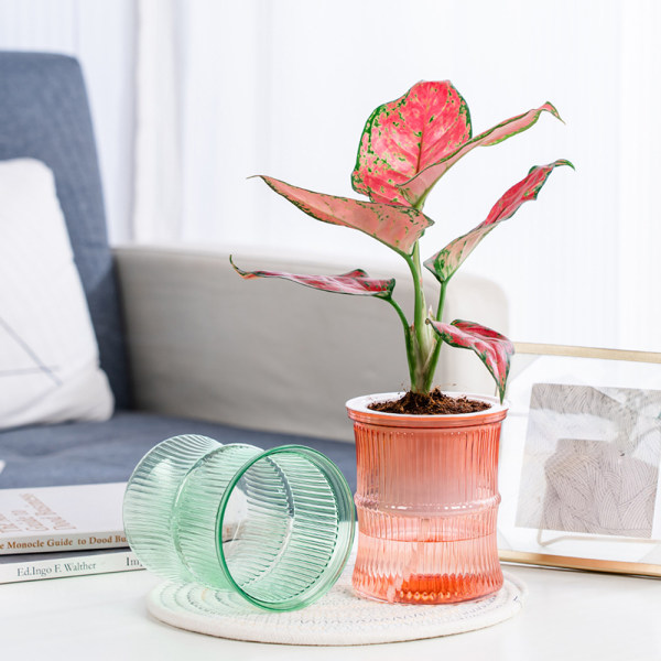 Selvvanning er Potter Hydroponic Flowerpot Transparent Pot Skrivebord Pink