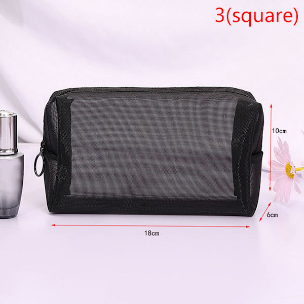 Mesh Makeup Case Organizer Opbevaringspose Lynlås Toiletartikler Rejse 3(square)