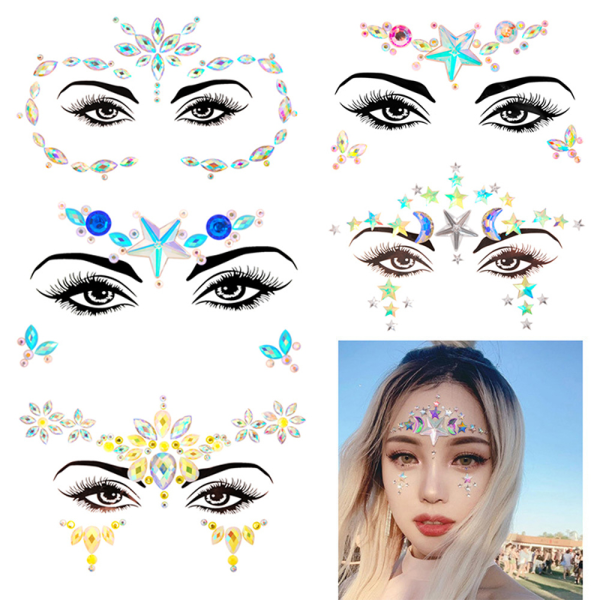 3D Body selvklæbende Glitter Stickers Crystal Party Face Eye Gems 34