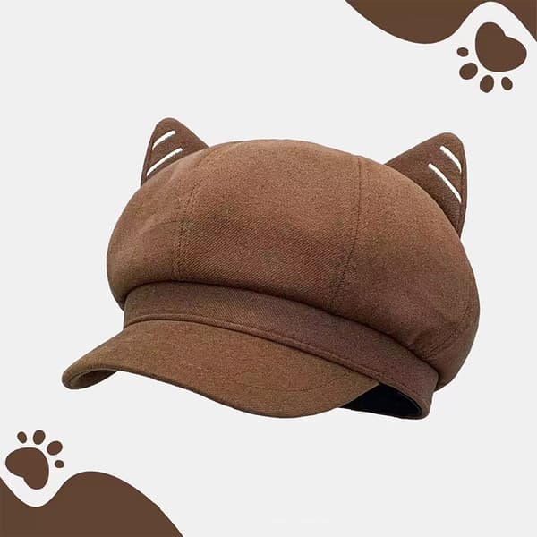 e Style Katteøre Baret Efterår/Vinter Duckbill Ottekantet Hat Khaki