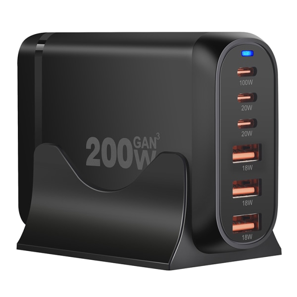 200W 6 portar USB Type-C Snabbladdare Snabbladdning Multifunktion EU-Plug