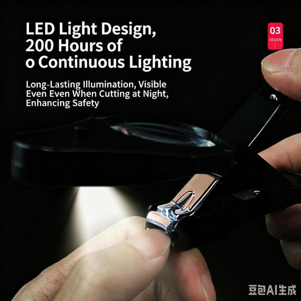 Multifunksjonell negleklipper forstørrelsesglass LED-lampe antisprut For A1