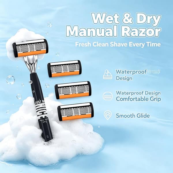 Manuell 6-blads barberhøvel for menn, 18 utskiftbare refiller, tilpasset farge I 1 handle 12 blades