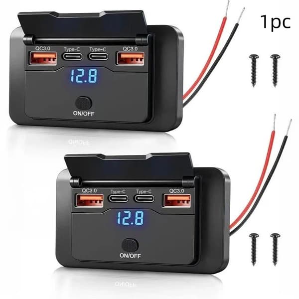 Billaderuttakadapter med bryter 4 porter QC30 hurtiglading A1