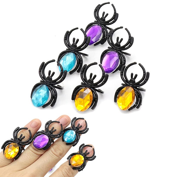 10 stk Nyhet Plast Edelsten Edderkopp Ring Leke for Barn Hallow