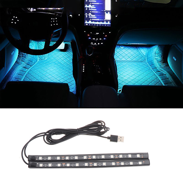 24 LED One Tow To ensfargede bilfotgulv dekorasjonspærer Blue USB