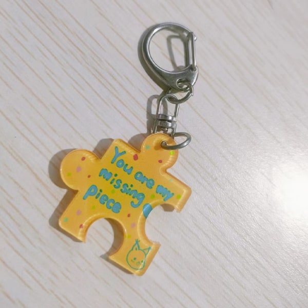 You Are My Missing Piece Alphabet Pendant Puzzle Keychain Key R Yellow