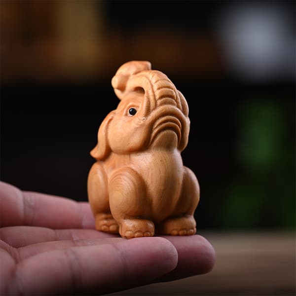 Håndskårne træ-elefantfigurer og elefantstatue-dekoration A3