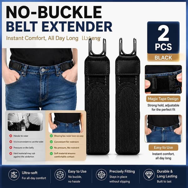 Spännlöst bälteskrok justerbart midjespänne elastiskt midjebälte Black 2pcs