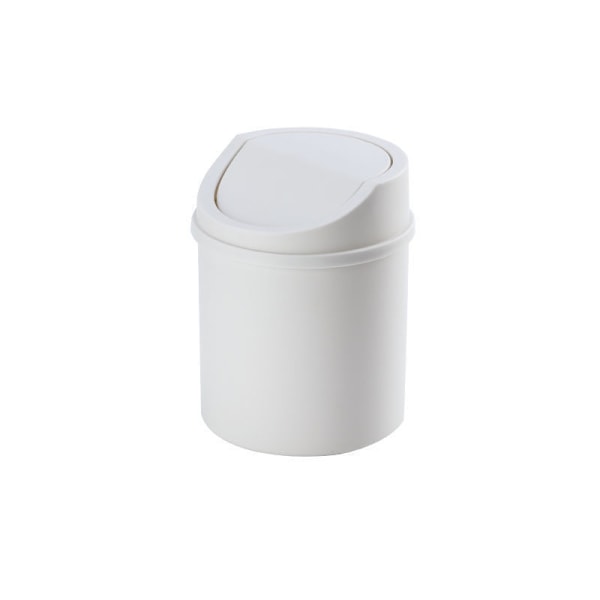 Mini Desktop Bin Small Trash Can Tube With Cover Bedroom Trash White