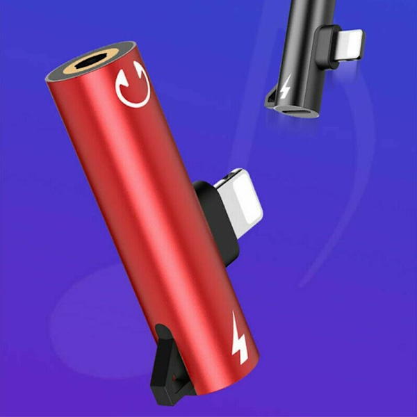 For iPhone 8 7 Plus X Lightning til 3,5 mm Aux-hodetelefonlader J Red