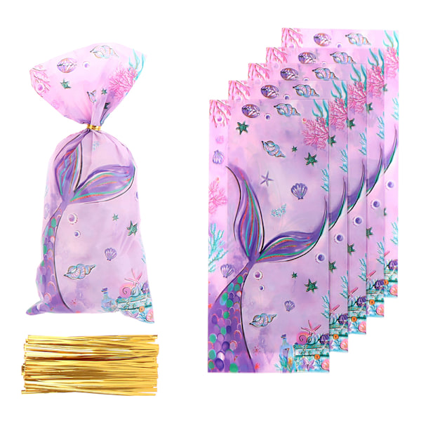 50 st Mermaid Party Godispåsar Biscuit Förpackningspåse Mermaid Birt 50Pcs