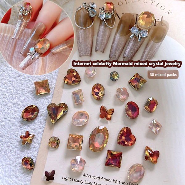 30 st 3D glänsande platt botten inläggningar strass Nail Art Decorati C