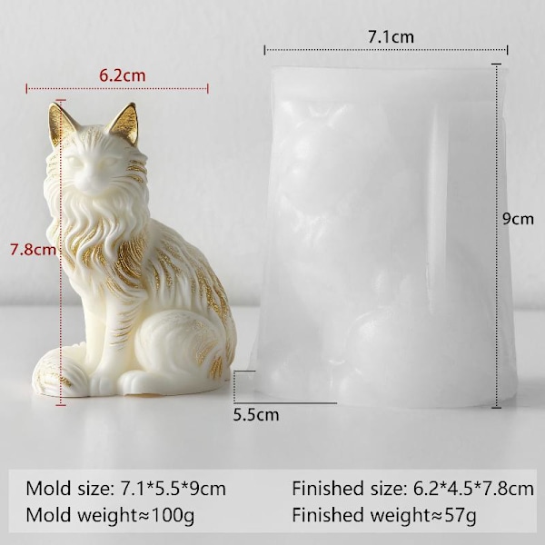 e Maine Coon Kat Silikoneform DIY Duftlys Voks Gips C A4