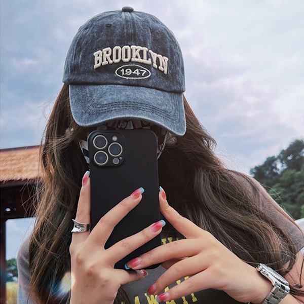 Retro tvättad baseballhatt kvinnor S brev broderade vårsumma Black