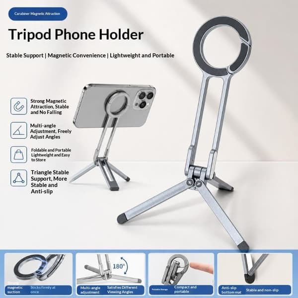 Magnetisk Tripod Telefonstativ Legering Sammenleggbar Bærbar Holder Mult A2