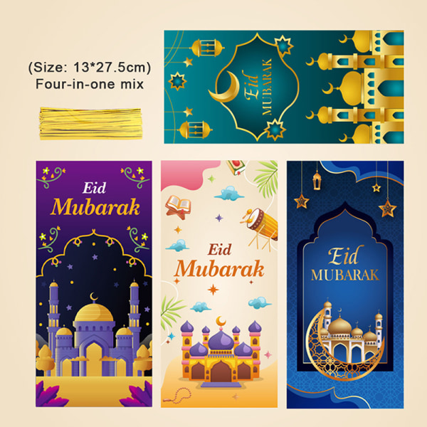50 stk Eid Mubarak gaveposer Plastic Candy Cookie Bag Ramadan