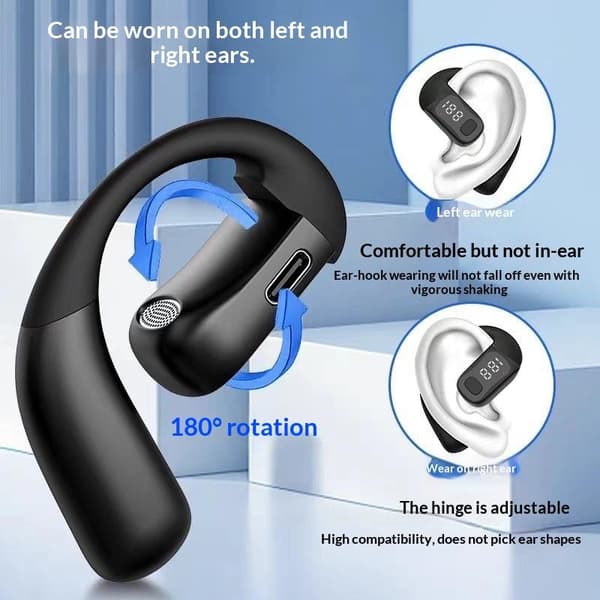 Trådløs Bluetooth Hovedtelefon Ørekrog Øretelefon HiFi Stereo Støj White 3