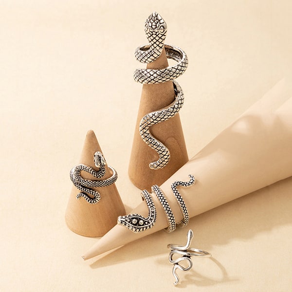 4 stk Snake Ring Sæt Kvinder Mænd Geometrisk Krystal Åben Sølv Rin 4pcs gold