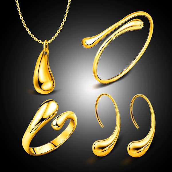 4 stk Fashion Teardrop smykkesæt til kvinder ring halskæde brace Gold