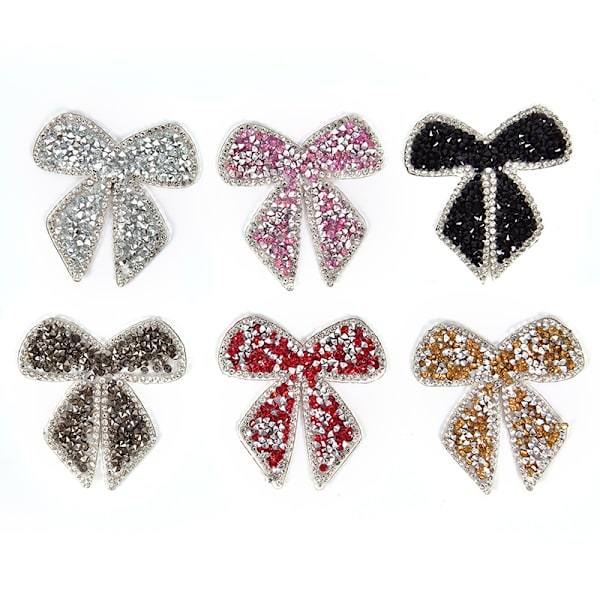 Rhinestones Bow Broderet Patch Stryn på syning Crystal Appliq Pink