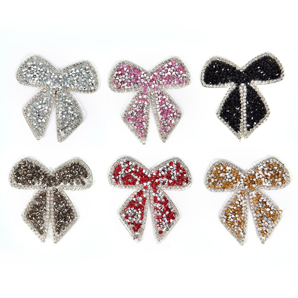 Rhinestones Bow Brodert Patch Iron on Sewing Crystal Appliq Pink