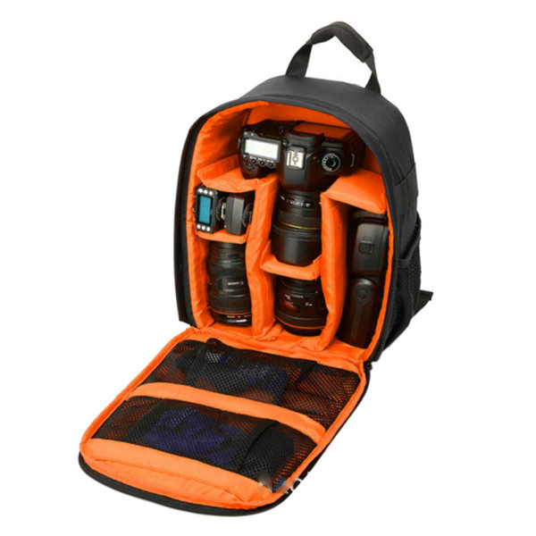Vattentät DSLR SLR-kamera Soft Case Väskor Ryggsäck Ryggsäck Black-Orange