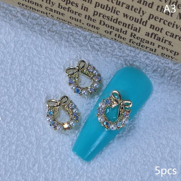 5 stk 3D Rhinestone Krystal Neglekunst Garland Pearl Dangle Charms A3