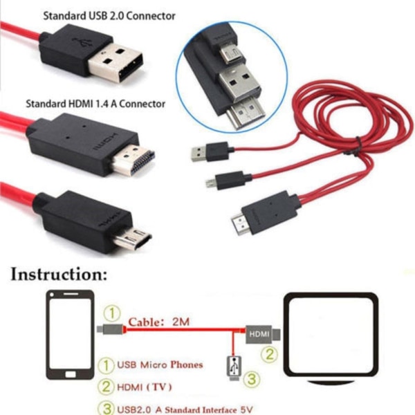 Micro USB til HDMI 1080P HD TV-kabeladapter til Android-telefoner Black