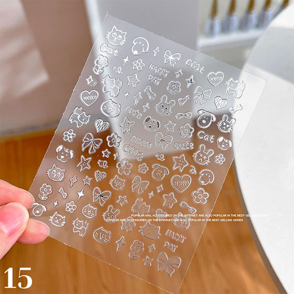 Tegneserie Graffiti Sløyfe Ultra-tynne Nail Art Stickers Kattunge Hund Be 7