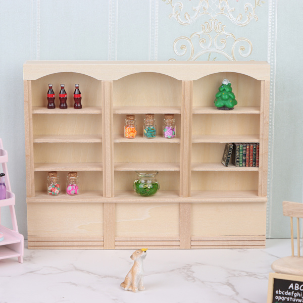 1:12 Dukkehus Mini Bogreol Display Hylde Reol Skab Dol