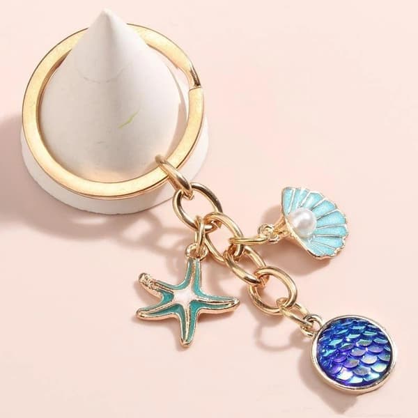 Ocean Series Seashell Conch Starfish Nyckelring För Kvinnor Flickor B A2