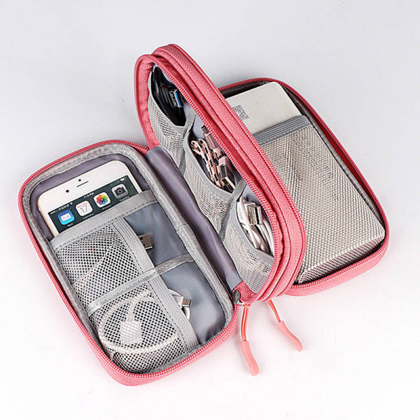 Wire Bag Travel Bärbar lagring Datakabel Organizer hörlurar Pink L
