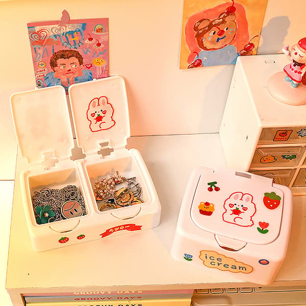 Kawaii tecknad skrivbordsorganisationslåda knapp kosmetika smycken gör E