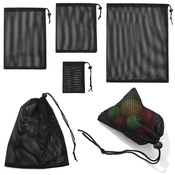 Svart Hvit Holdbar Mesh Snøring Bag Oppbevaringspose Multi Pur A3