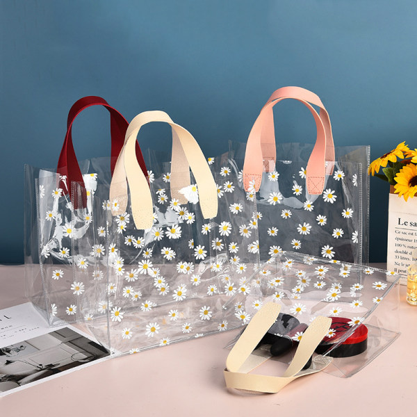 Gennemsigtig Pvc Gave Tote Emballage Taske Clear Daisy Plastic Han D L