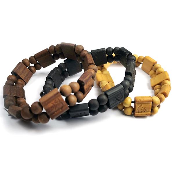 Två lager träarmband geometriskt elastiskt träpärlorarmband Black