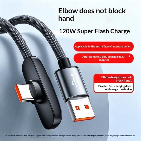 90 graders typ C-kabel 120W snabbladdning dataöverföringskablar 100cm