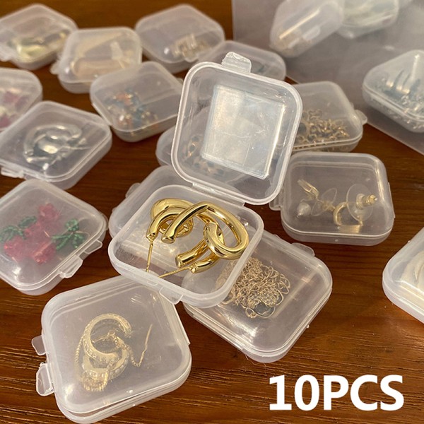 10st Mini Plast Square Transparent Smycken Organizer Förvaring 10pcs