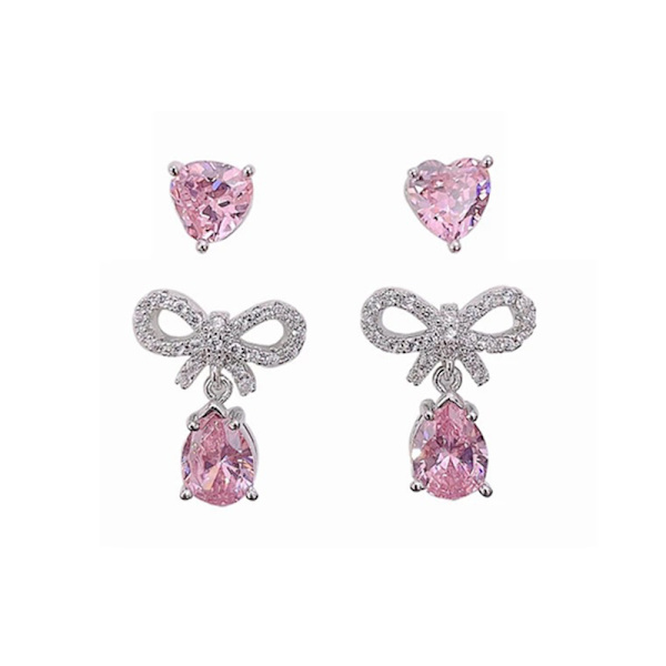 Elegante Udsøgte Pink Zircon Heart Sløjfe Øreringe Romantiske A