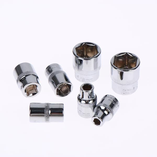 6-24 mm 3/8 kort sekskantpipe speilpolert forkrommet stål E 10mm