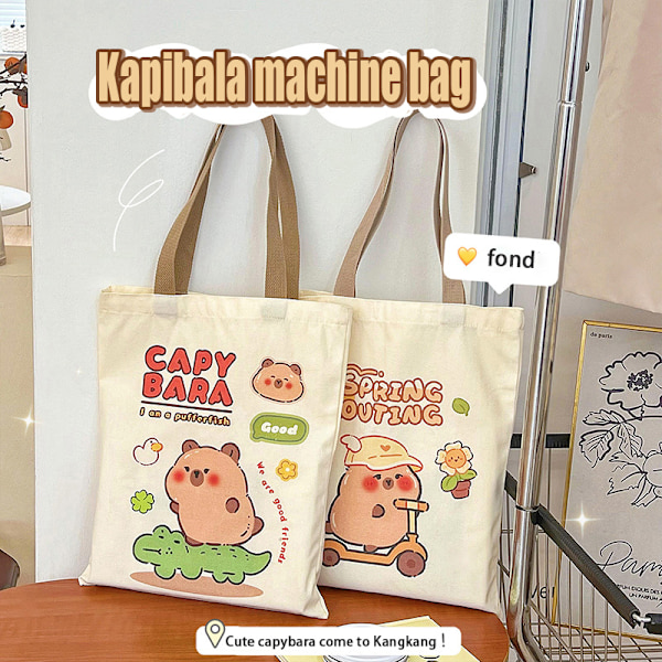 e Kapibala Canvas Bag Capybara Large Capacity Shopping Bag Shou A4