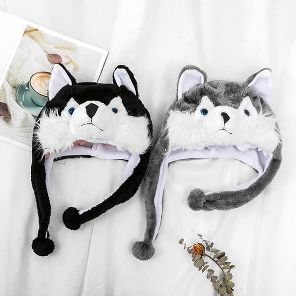 e Wolf Plys Hat e Vindtæt Warm Hat Dress Up Winter Ear Prote Black