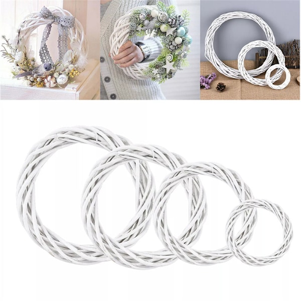 Bryllups Rattan Ring Krans Vikket Vine Girland Hængende Fest Cr White 20cm